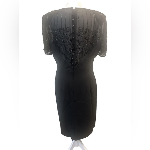 Vintage Black Sheath Cocktail Dress Sz 10 Beaded Formal Old Money Office Siren - Picture 1 of 8